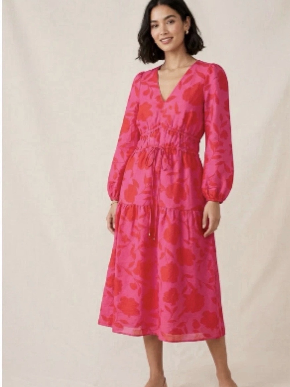 kate spade x Target classic rose Floral long sleeve Midi Dress Size Small
